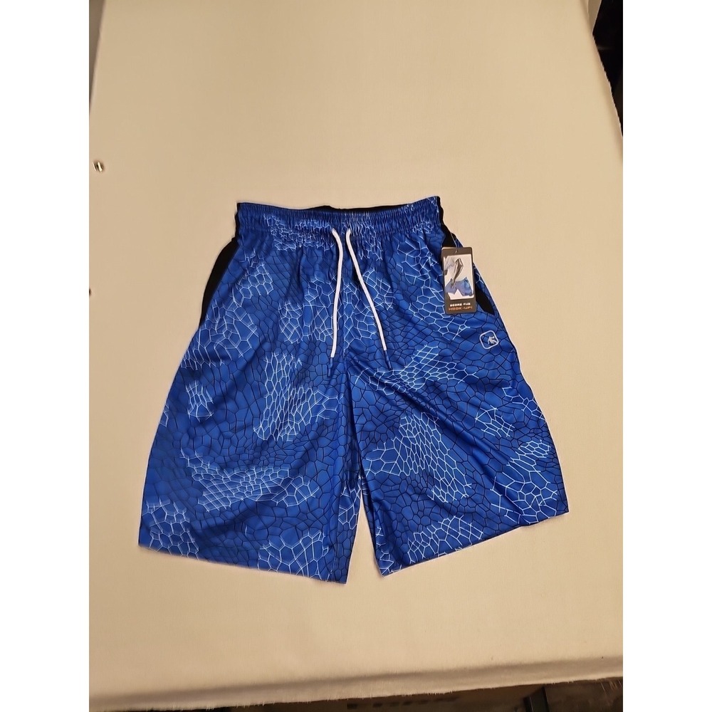 AND1 Basketball Shorts Boys Small Blue Geo Polyester Elastic‎ Waist Pockets New